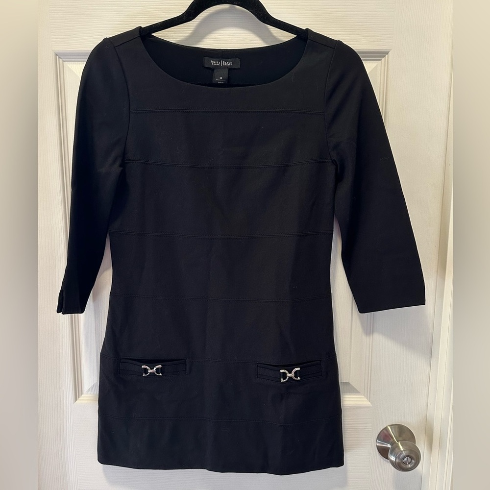 White House Black Market XS Dress Side Zip 3/4 Sleeves Silver Buckle On Pockets